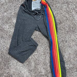 Aviator Nation Gray Charcoal Joggers with Rainbow Stripes
